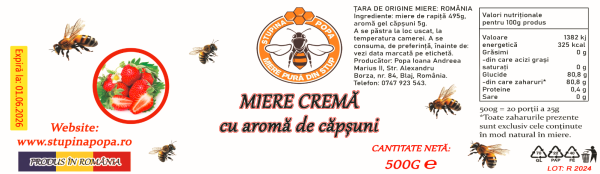 Miere cremă cu aromă de căpșuni 500g - imagine 2
