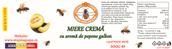 Miere cremă cu aromă de pepene galben 500g - imagine 2